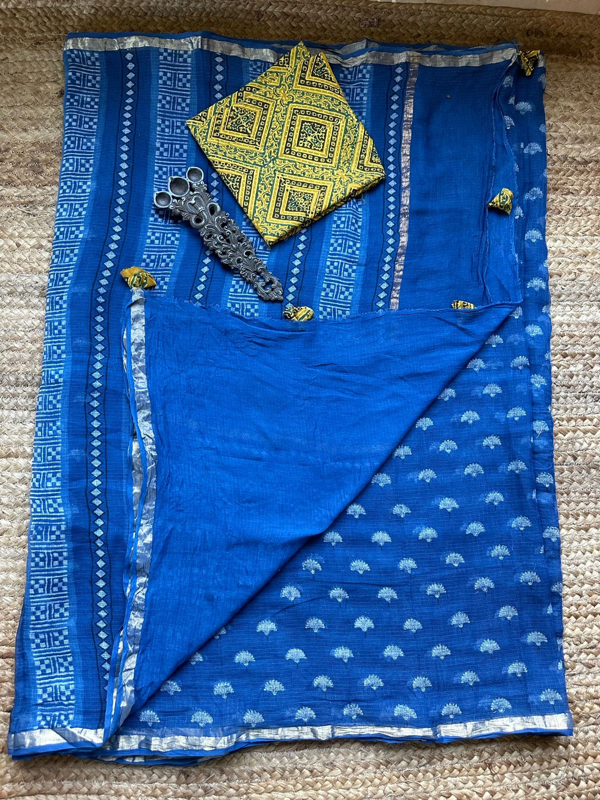 Indigo Akola Kota Doria Handblock Saree