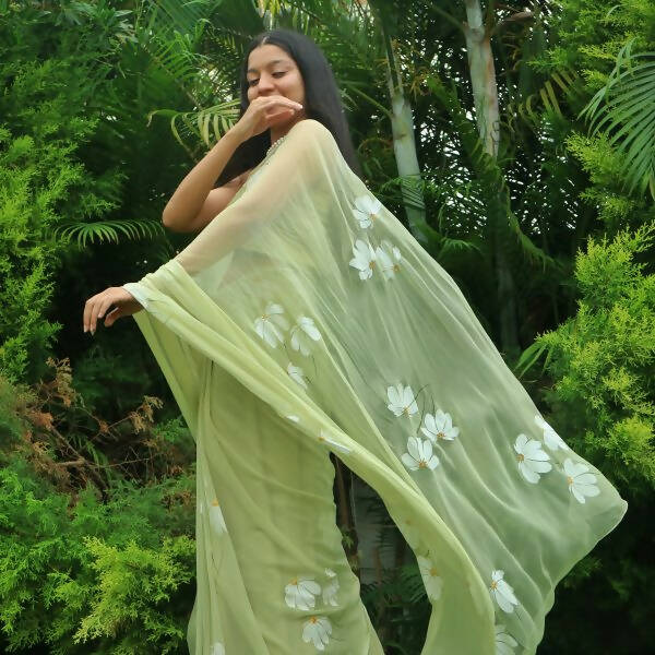 Buy BQ Clothing - Green Chiffon Saree - BQ008 at Best Price In Pakistan |  Telemart