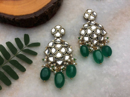 Natural Stone and Kundan Chandelier Earrings