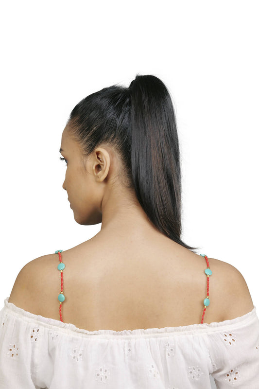 Turquoise Blue & Red Blend Beaded Bra Strap