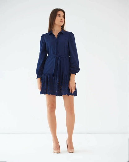 Effortless Elegance - Blue Cotton Shirt Dress