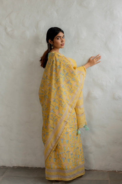 Sunshine Mushroom Chanderi Saree