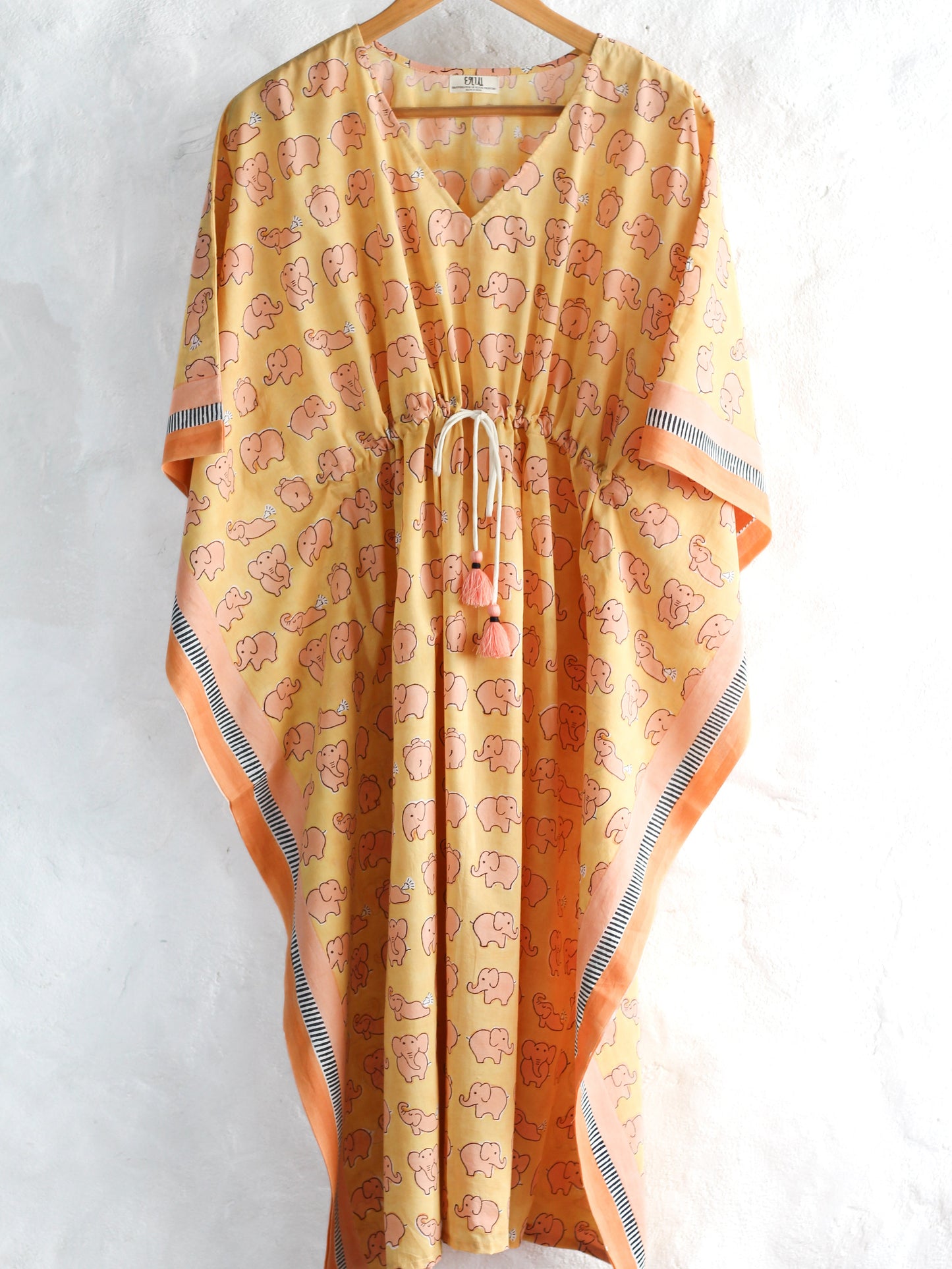 Kaftan Elephants In Orange Yellow