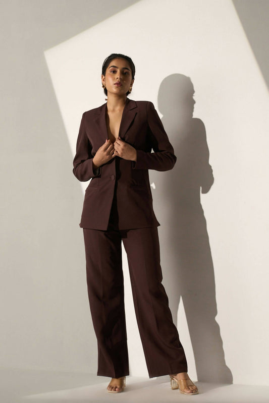 Iconic - Brown Blazer With Straight Pants (Set)