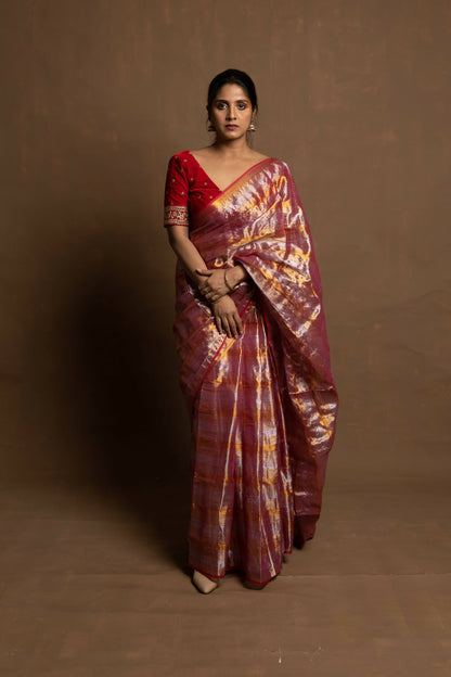 Peach Crown Jewel Tissue Saree