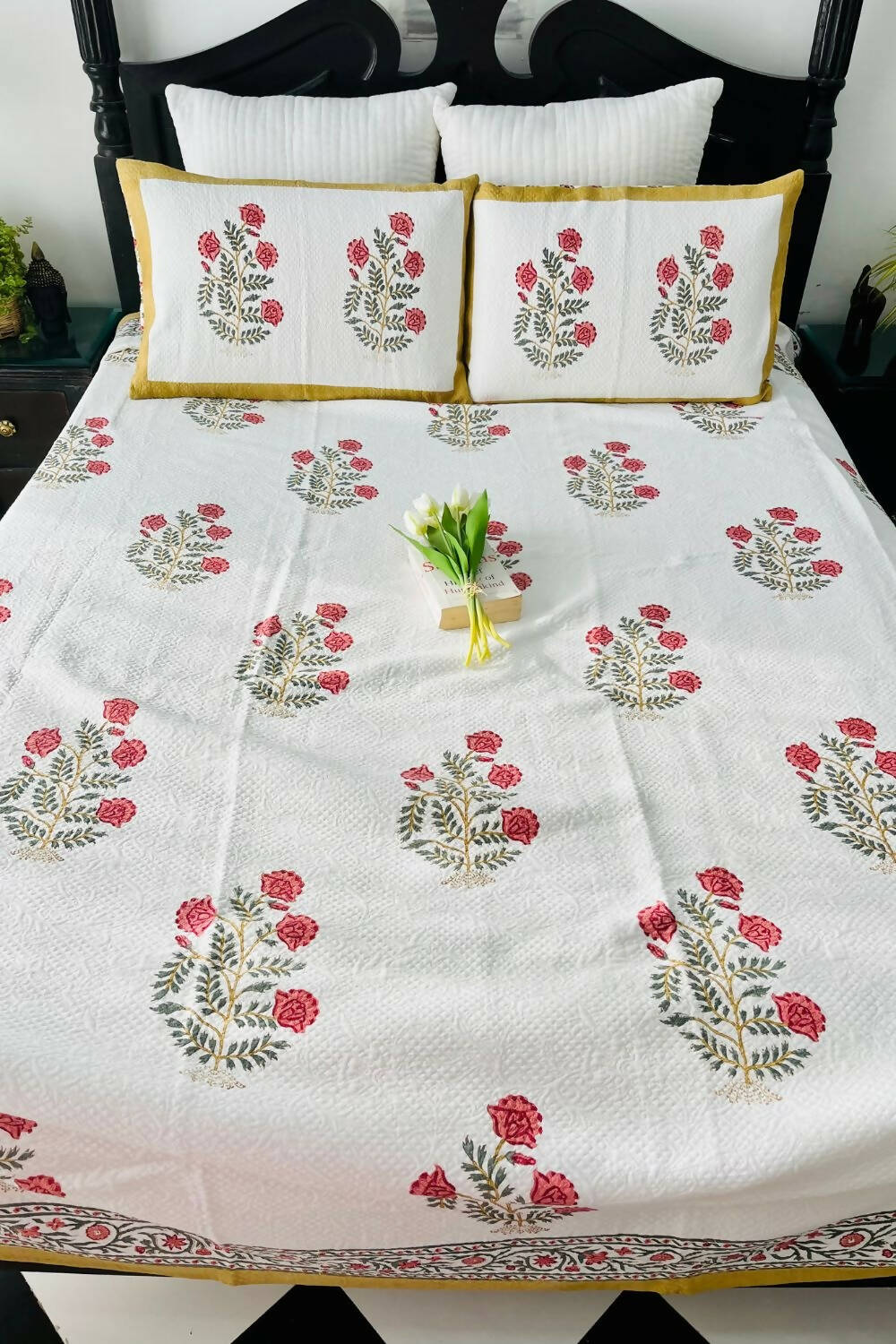 Wild RoseHandblock Printed Jacquard Bedcover