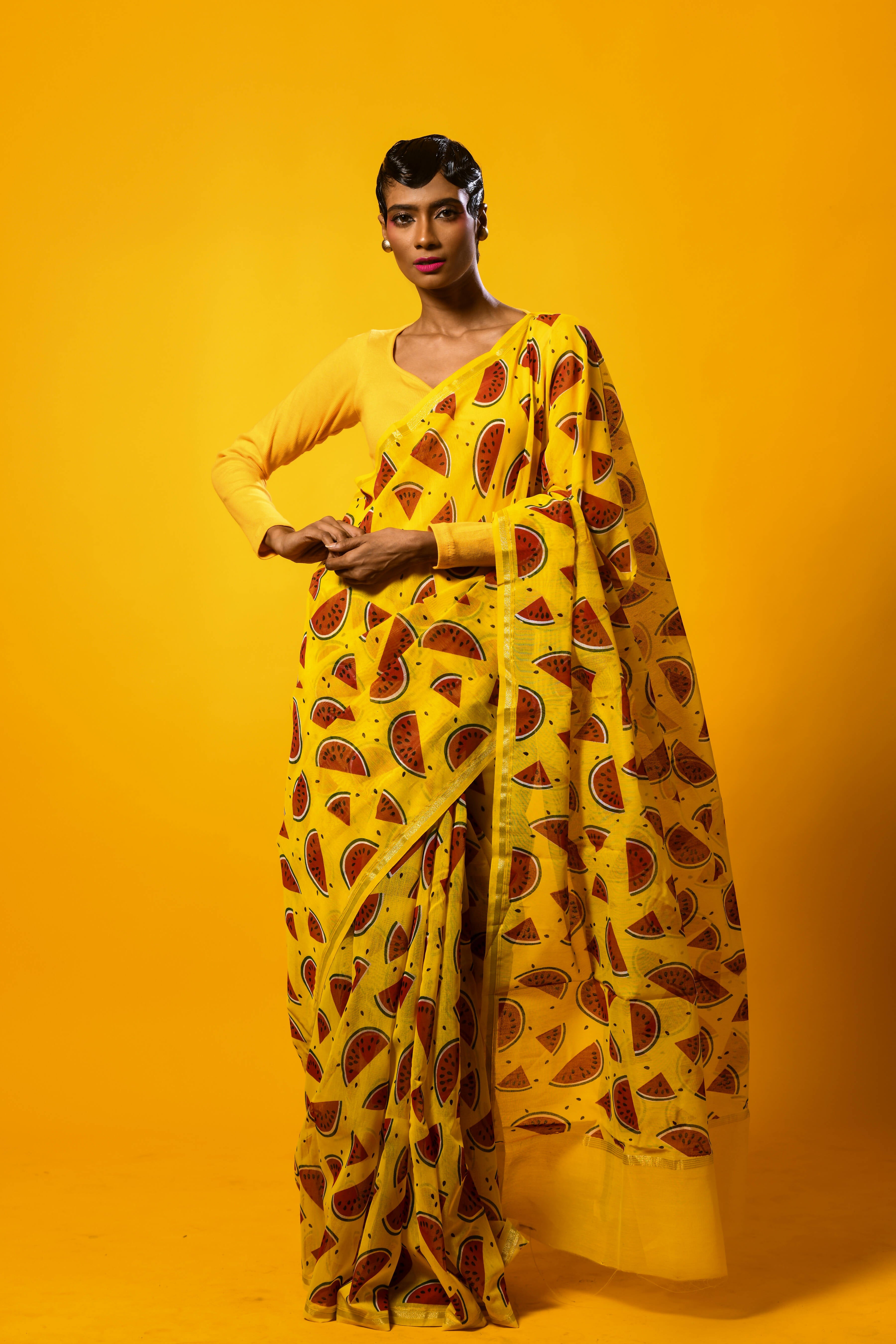 Sunshine Yellow Floral Printed Sharara Saree Set Design by Paulmi & Harsh  at Pernia's Pop Up Shop 2024