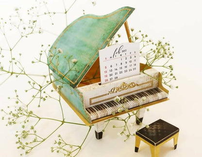 Turquoise Mini Grand Piano Calendar 2024 & 2025 - Diy Paper Craft Kit