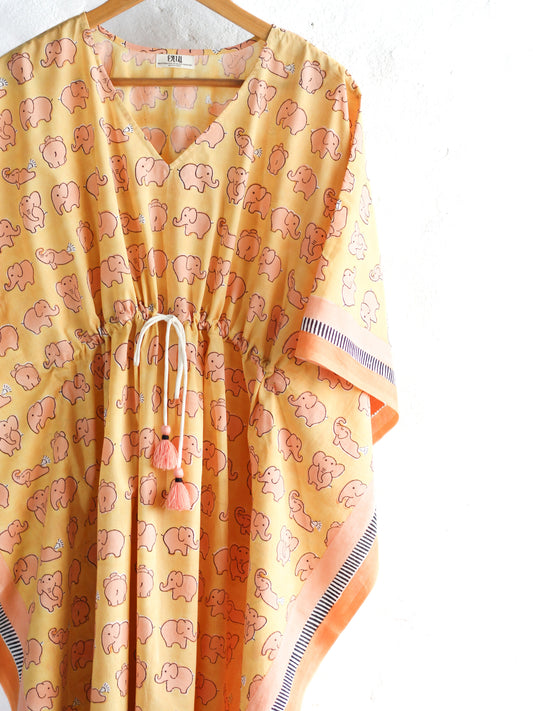 Kaftan Elephants In Orange Yellow