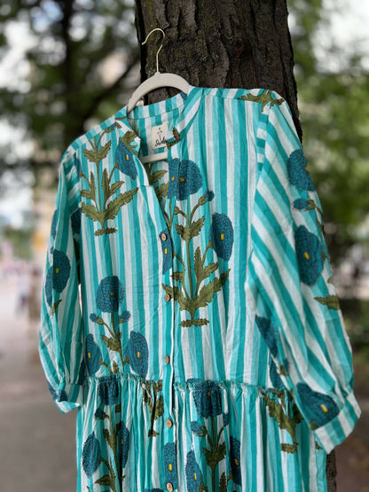 Turquoise Poppy Flower Tier Dress