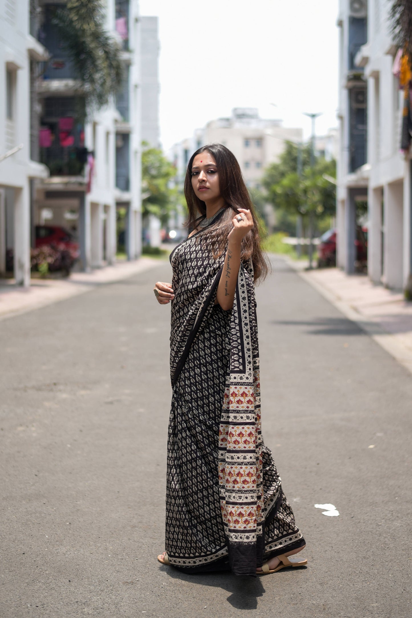 Timeless Tapestry- Hand Block Print Mulmul Cotton Bagru Saree