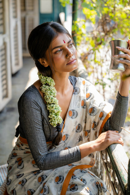 Filter Kaapi White Printed Saree