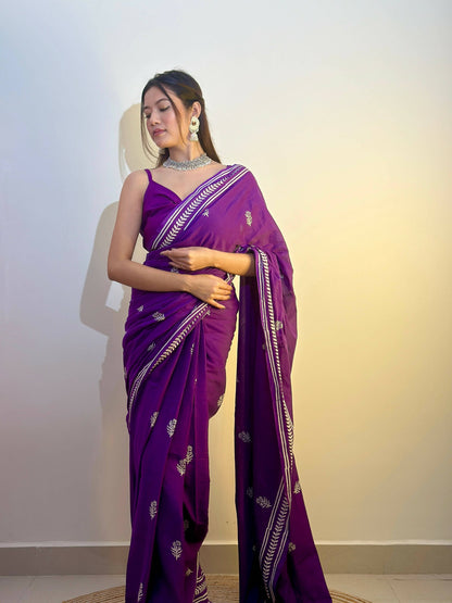 Party Purples Handblock Print Natural Dyed Mulmul Cotton Saree