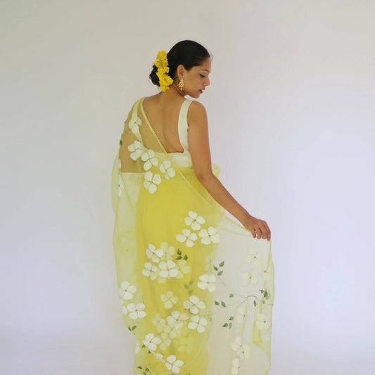 Dogwood Organza Saree With Pearl Border