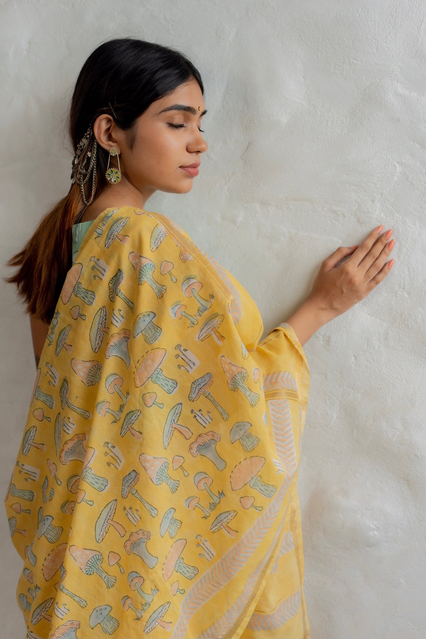 Sunshine Mushroom Chanderi Saree