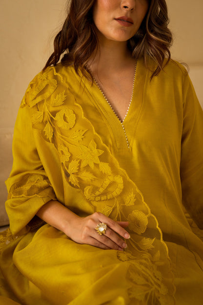 Sunshine Yellow Cutwork Chanderi Set