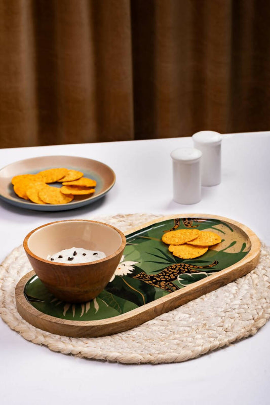 Wooden Platter - Jungle Green with bowl