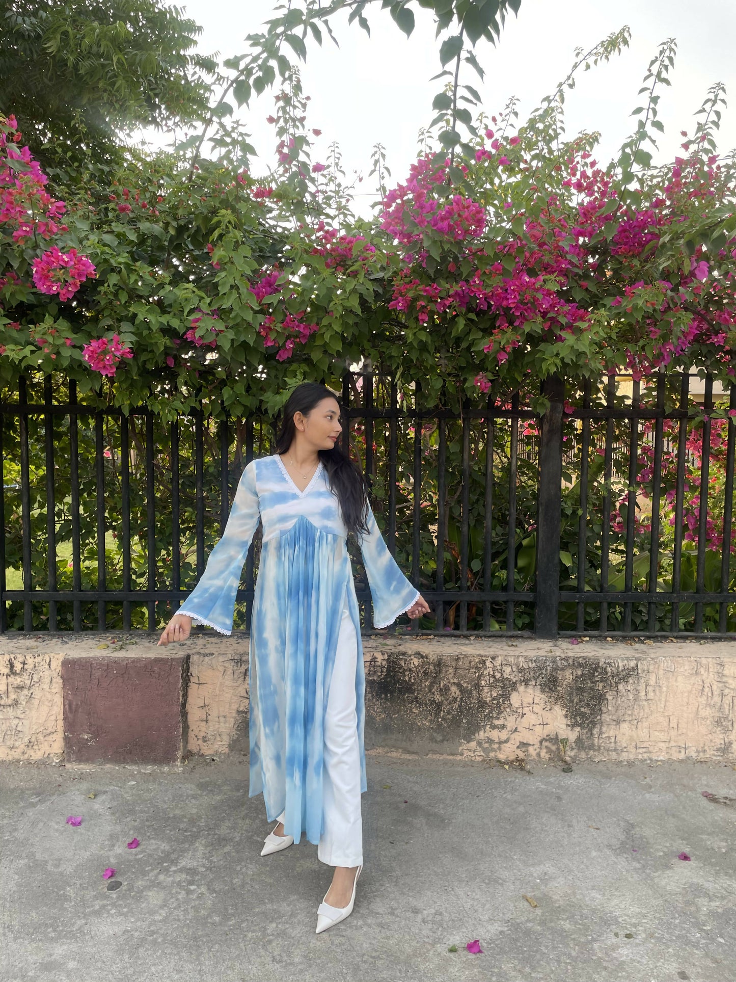 Blue and White Shibori Tie Dye Splash Kurta