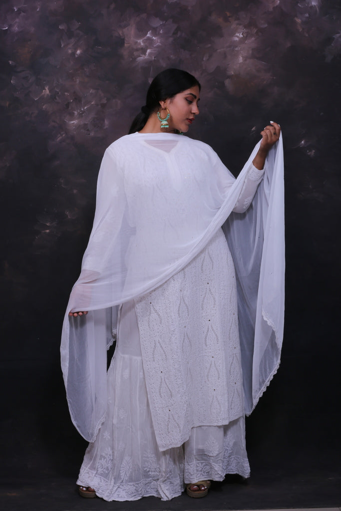 Maahru Chikankari Mukaish Garara Set