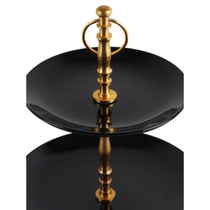 Black Ceramic Double Layer Cake Stand