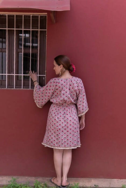 Pink Peonies - Handblock Printed Midi Dress