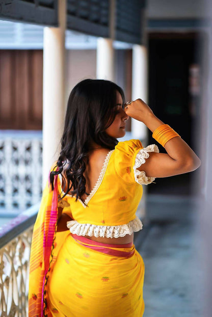 Lotus In The Yellow Field Cotton Saree