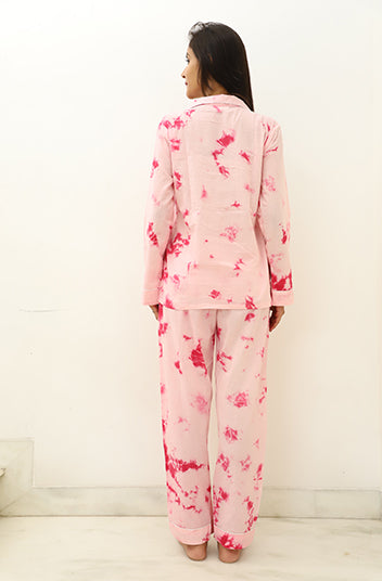 White & Pink TIE DYE Cotton Love Full Jammies Set