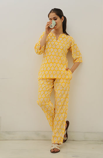 Piku Hand Block Printed Cotton Kurta Jammies 2 pc set