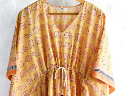 Kaftan Elephants In Orange Yellow