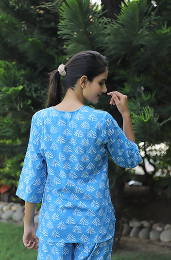 Life's Blues Hand Block Printed Cotton Kurta Jammies