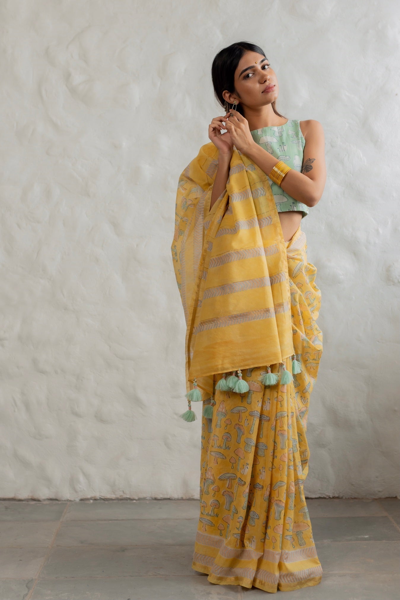 Sunshine Mushroom Chanderi Saree