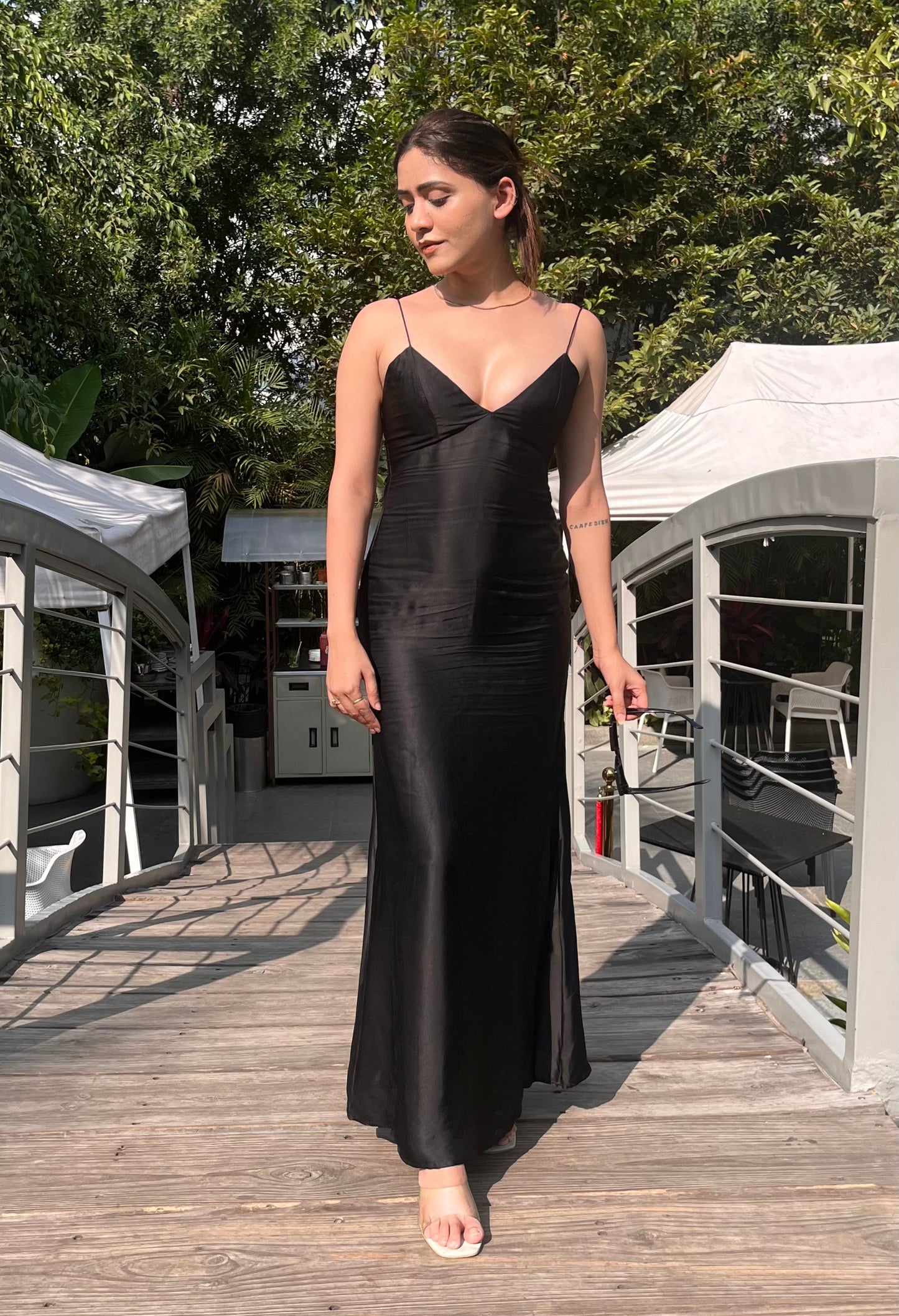 Satin Slip Dress Black Satin Black XS