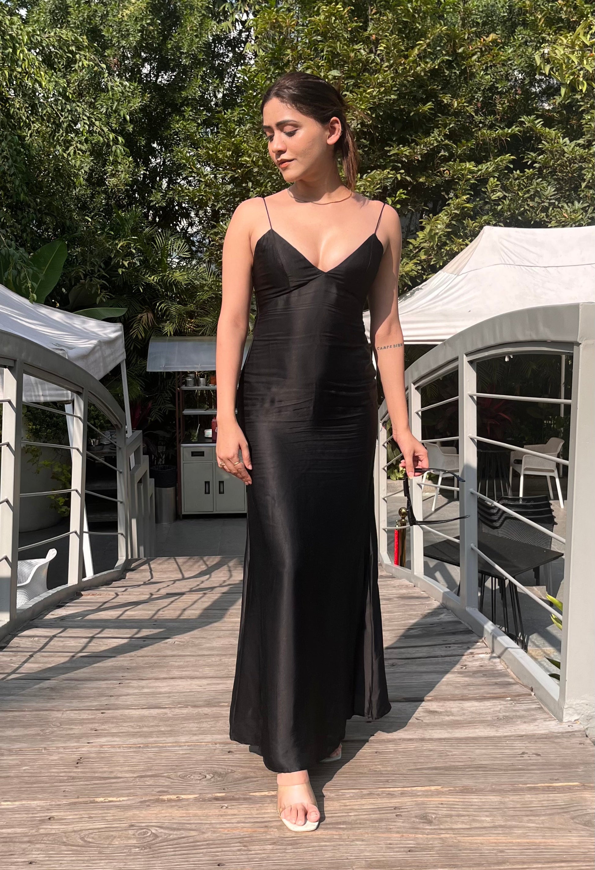 Satin Slip Dress Black Satin Black XS - Main Image