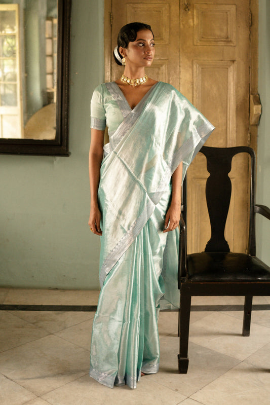 Empress Of The Ocean Mulberry silk Tissue Saree