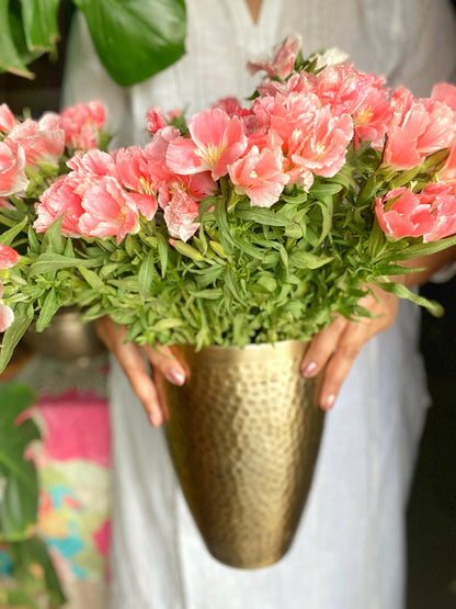 Flare Tumbler Vase in Hammered Antique Gold Finish