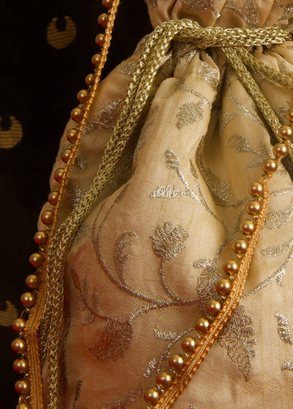 Beige Banarasi Silk Potli