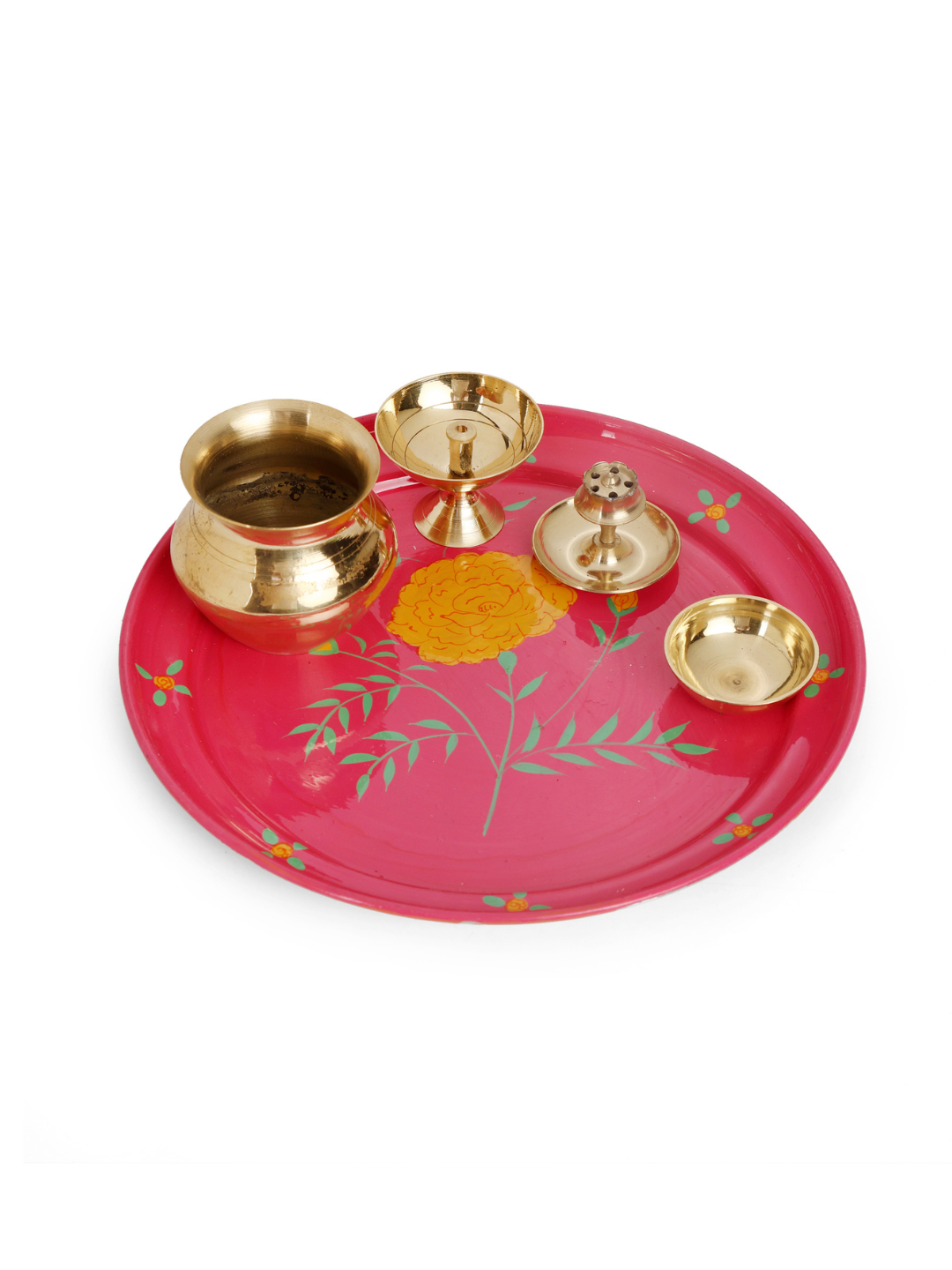 Hand Painted Genda Painted Pooja Thali (Set of 5)