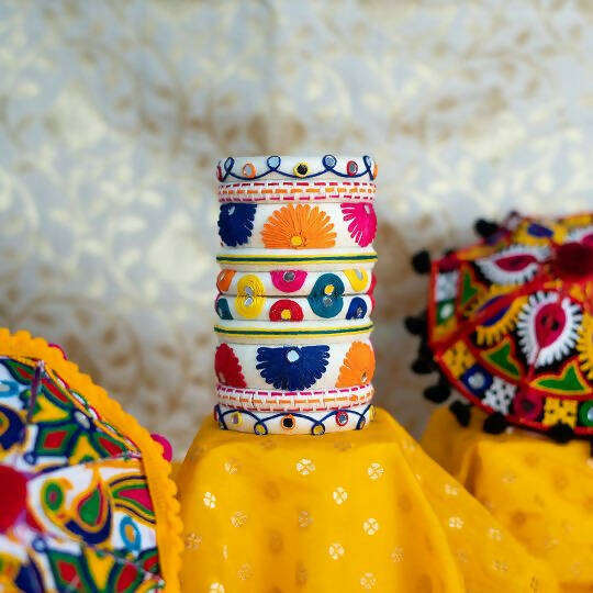 Brahmi Thread Embroidered Bangle Set