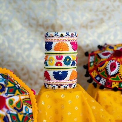 Brahmi Thread Embroidered Bangle Set