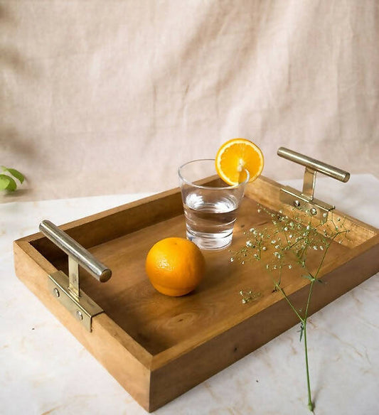 Wooden Rectangle Tray With T- Handle -  Medium Size