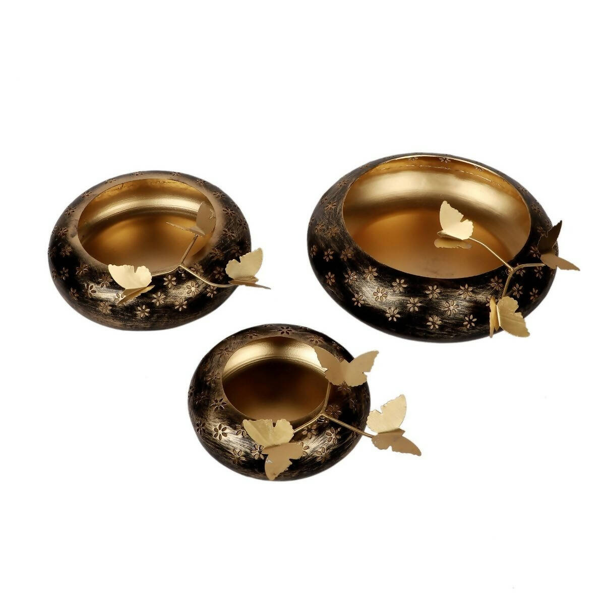 Black & Gold Tyre Urli (Set of 3)