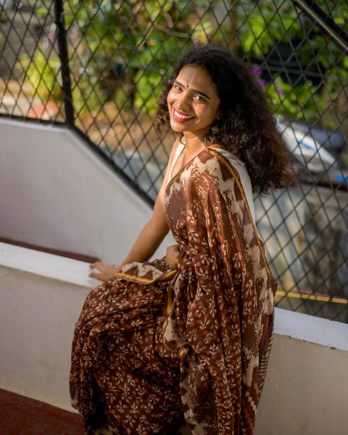 Cocoa Blossom - Hand Block Print Chanderi Silk Bagru Saree