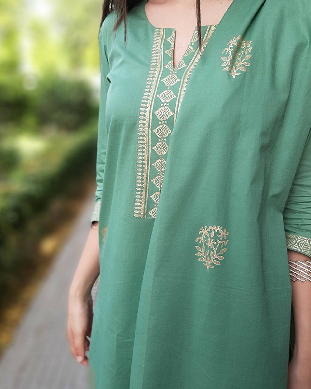 Green Handblock Printed Cotton Set