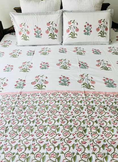 Bagh -e- Noor Hand Block Printed Cotton Bedsheet