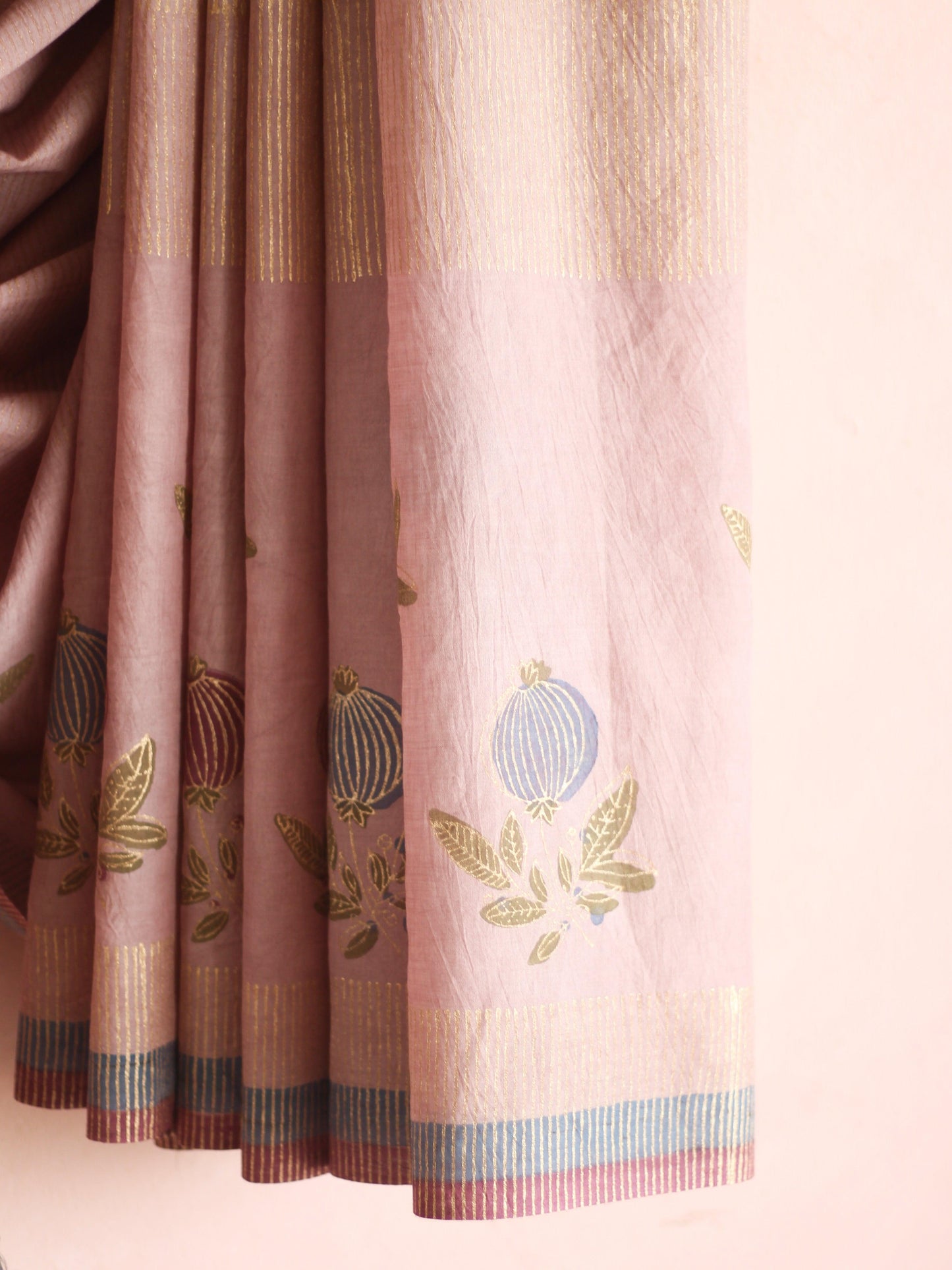 Saree - Gold Foil Printed Rose Pink Saree