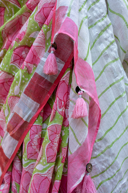 Bougainvillea Hand Printed Linen Saree