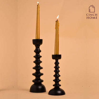 Nordic Matte Black Candle Stands (Set of 2)