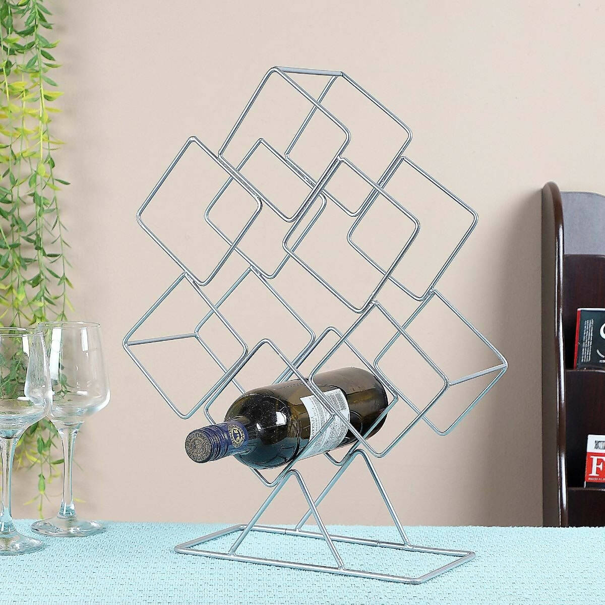 Rectangular Grey Wine Rack for 6 Bottles