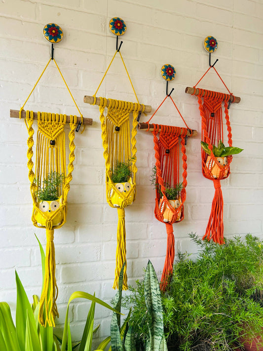 Macrame Plant Hangers | Yellow And Orange | Set Of 4