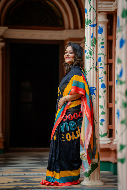 Good Vibes Quirky Print Chanderi Saree